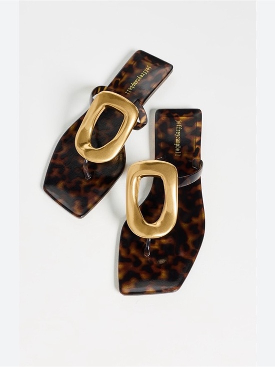 Jeffrey Campbell Shoes - Jeffrey Campbell Tortoiseshell Brown and Gold Square Toe Slide Sandals